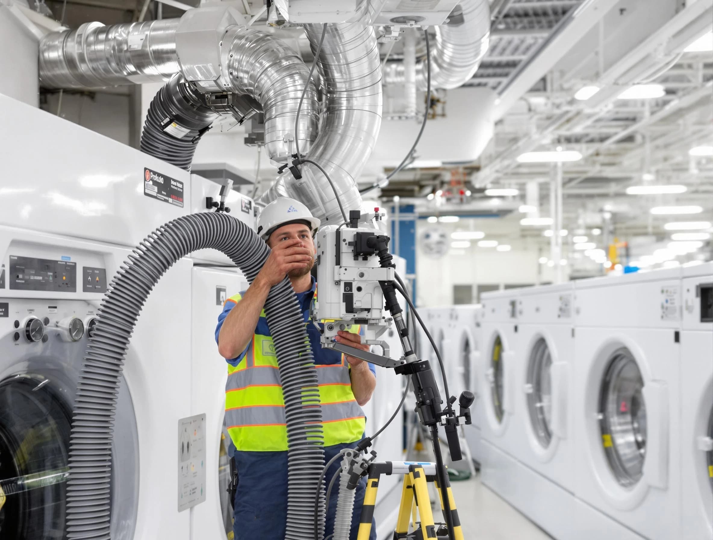 Wyndham Dryer Vent Cleaning team performing commercial-grade dryer vent cleaning at a business facility in Wyndham