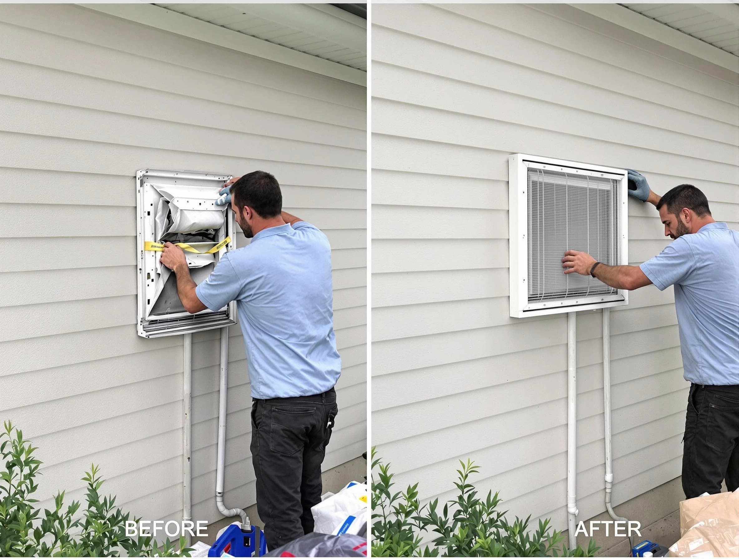Wyndham Dryer Vent Cleaning technician installing high-quality dryer vent cover at a residential property in Wyndham