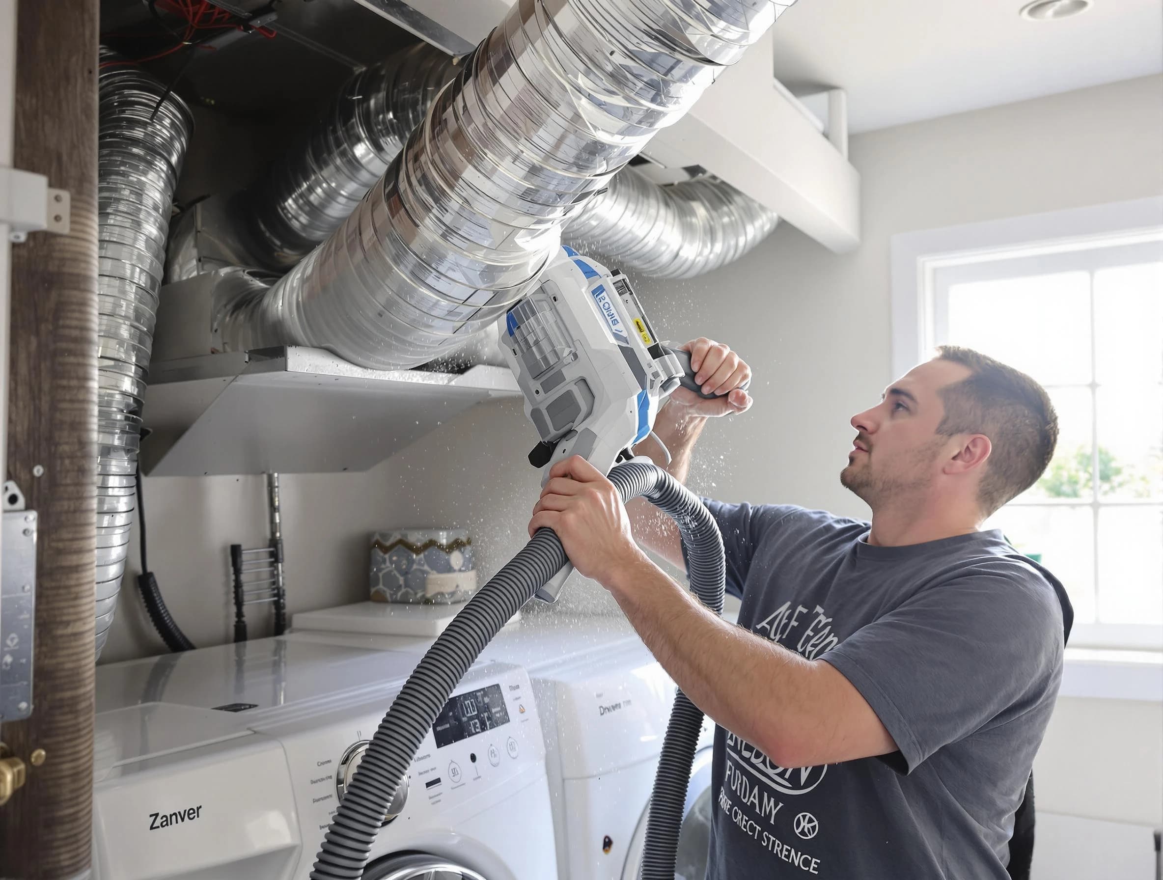 Wyndham Dryer Vent Cleaning specialist cleaning deep within a dryer vent duct system in Wyndham