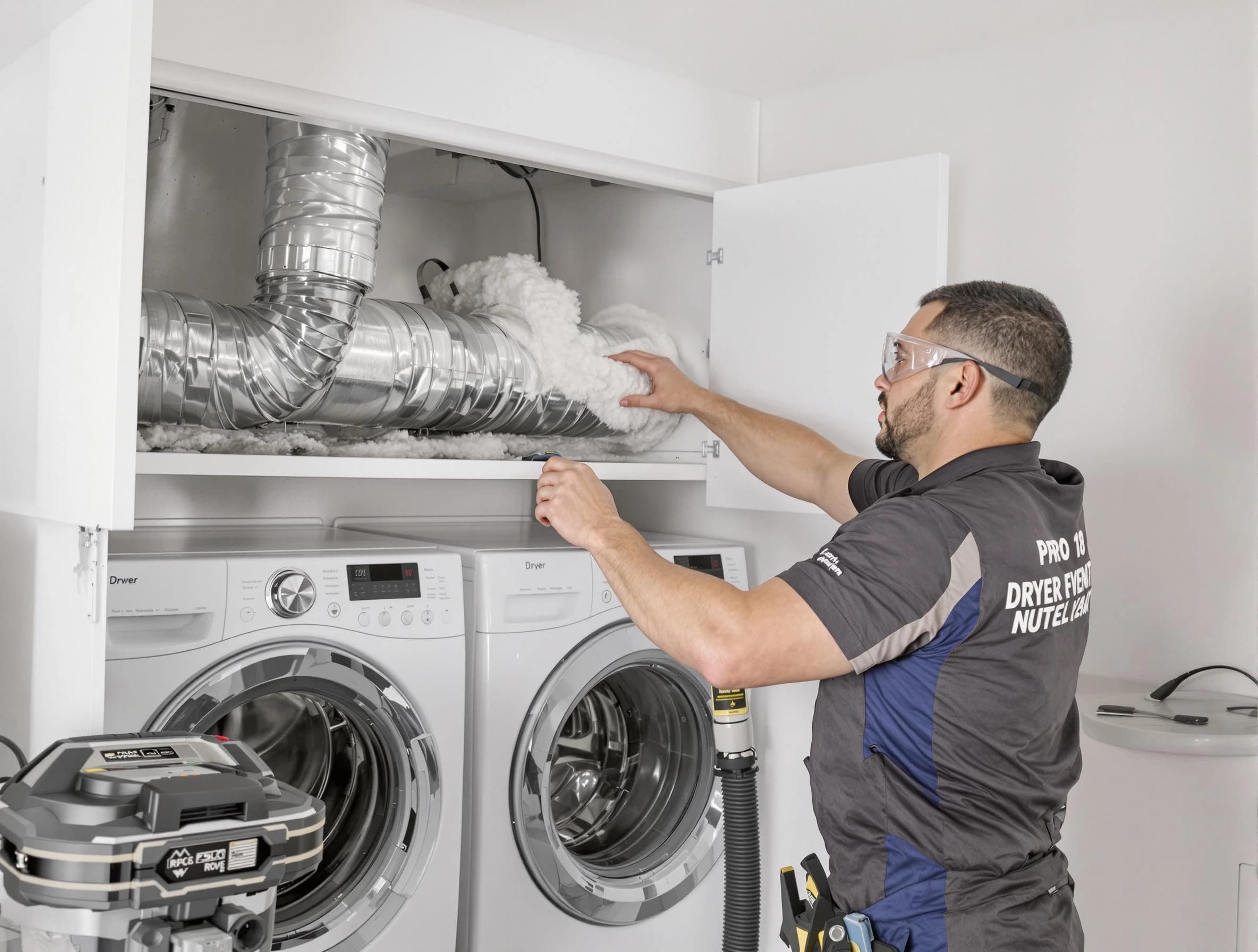 Wyndham Dryer Vent Cleaning certified technician performing specialized gas dryer vent cleaning in Wyndham