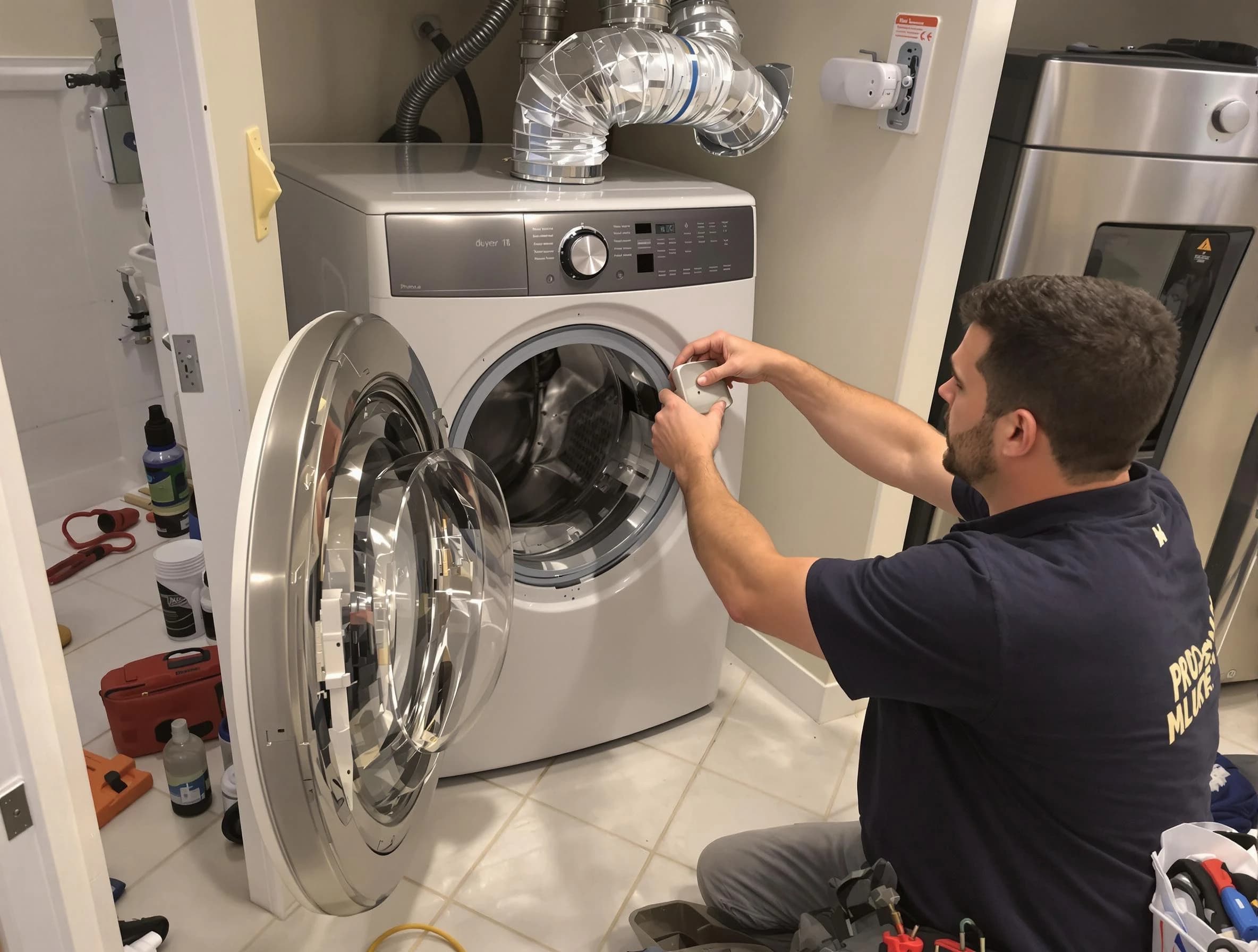 Wyndham Dryer Vent Cleaning technician performing precise dryer vent hose installation in Wyndham